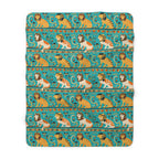 Sherpa Blanket - Horizontal Stripes of Golden Egyptian Cats and Intricate Hieroglyphs Form a Repeating and Historically Themed Border Pattern