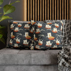 Square Pillowcase - An adorable and cute pattern of baby cats happily eating steaming ramen noodles from traditional red and white bowls with beautiful white floral elements surrounding them.