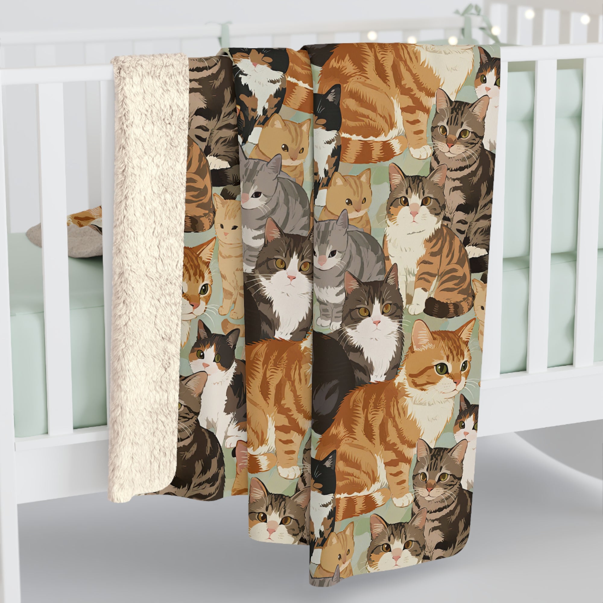 Sherpa Blanket - A Densely Packed Gathering of Adorable Felines Featuring a Wide Range of Breeds and Playful Expressions in Close Proximity