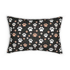 Indoor Lumbar Pillow - A detailed and ornate Victorian-style pattern featuring a tight grouping of fluffy cats of various colors surrounded by black and red flowers and leaves.