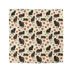 Duvet Cover - Intricate tribal patterned black cats, colorful folk art style, playful felines with yarn balls and paw prints, artistic and bohemian cat design, cream background, unique animal print