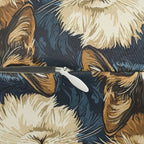 Indoor Lumbar Pillow - Blue Eyed Cats with Brown and White Fur on a Deep Blue Damask Background