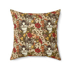 Indoor Square Pillow - Grey Tabby Kittens in a Garden of Red, Peach, and Yellow Flowers, Soft Vintage Style