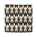 Duvet Cover - An elegant and artistic Art Deco-style pattern featuring streamlined white cats with a striking geometric backdrop of golden and black lines and shapes.