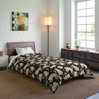 Comforter - Traditional Japanese Maneki-Neko Cats and Auspicious Symbols Grace a Dark Background in this Fortunate Pattern