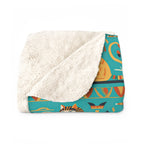 Sherpa Blanket - Horizontal Stripes of Golden Egyptian Cats and Intricate Hieroglyphs Form a Repeating and Historically Themed Border Pattern