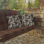 Outdoor Pillow - Colorful Kitten Faces with Red and Blue Flowers, Whimsical and Bright, Pattern Design