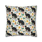 Square Pillowcase - Majestic Black Egyptian Cats with Vibrant Adornments and Desert Motifs Create a Striking and Culturally Rich Design