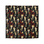Duvet Cover - A bold and striking Art Deco pattern showcasing stylized feline portraits with sharp, gold lines and geometric shapes set against a dark, dramatic background.
