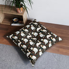 Indoor Square Floor Pillow - Regal White Egyptian Cats with Ornate Collars and Ancient Symbols Adorn this Historically Inspired and Mystical Pattern