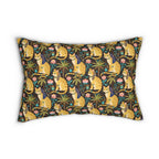 Indoor Lumbar Pillow - Golden Egyptian Cats with Pharaonic Headpieces Amidst Lush Palms and Lotus Flowers in an Exotic and Vibrant Scene