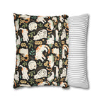 Square Pillowcase - Traditional Japanese Maneki-Neko Cats and Auspicious Symbols Grace a Dark Background in this Fortunate Pattern