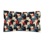 Pillow Sham - A bold and graphic pop art style illustration featuring a tight-knit cluster of various fluffy felines in black, white, red, and blue.