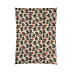 Comforter - A whimsical and delightful hand-drawn style pattern of adorable black cats eating bowls of delicious ramen noodles with a large red sun in the background.