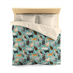 Duvet Cover - A Delightful Assortment of Charming Cats in Diverse Poses and Breeds Scattered Across a Soft Blue Floral Background
