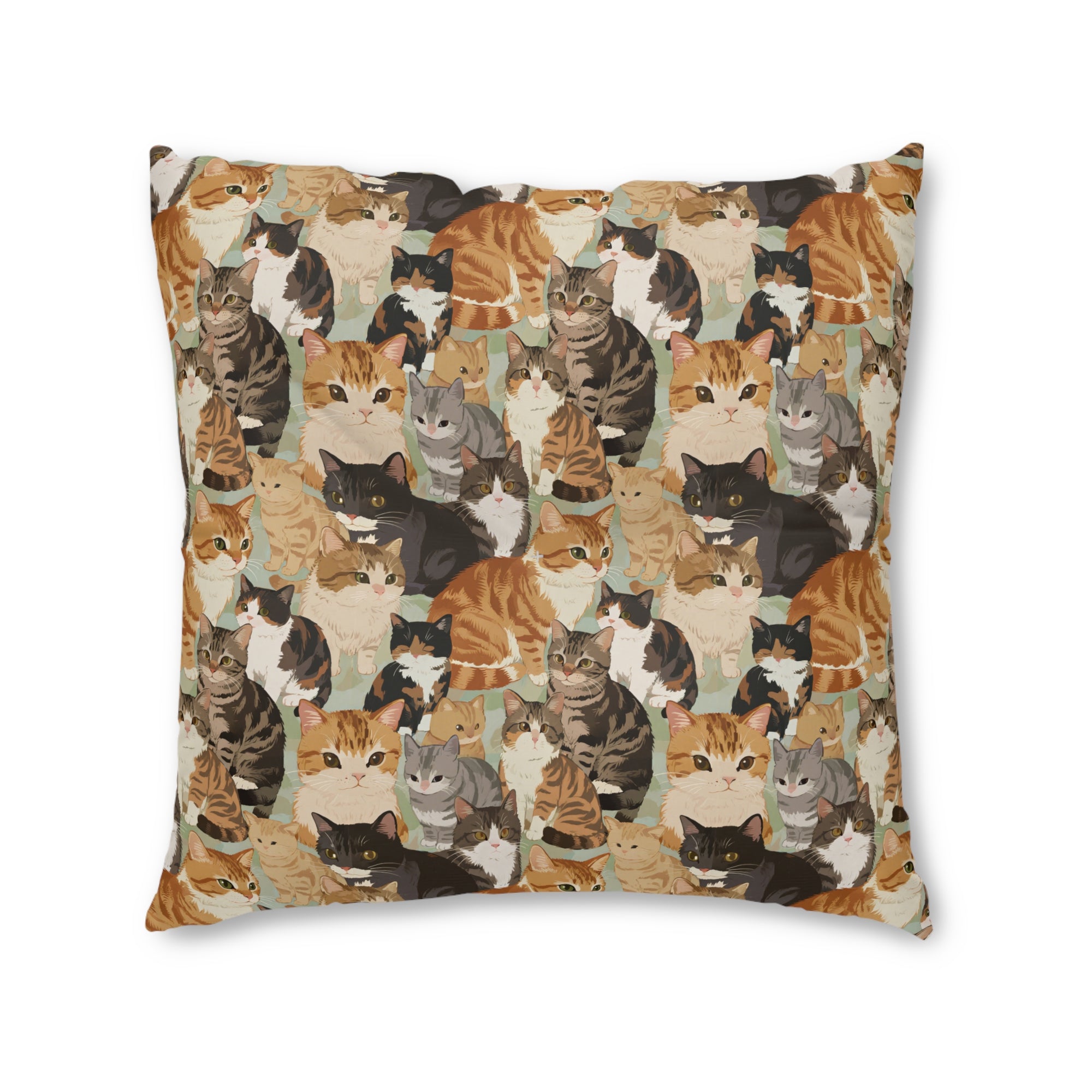 Indoor Square Floor Pillow - A Densely Packed Gathering of Adorable Felines Featuring a Wide Range of Breeds and Playful Expressions in Close Proximity