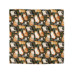 Duvet Cover - Whimsical cat and kitten garden party, various cat breeds amidst green foliage and pink flowers, charming animal illustration, dark forest green background, playful and natural art