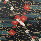 Indoor Lumbar Pillow - A beautiful, Japanese-inspired illustration of tranquil white cats resting on rolling clouds with vibrant red and white cherry blossoms.