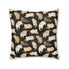 Indoor Square Floor Pillow - Earthy Toned Cats Lounge and Play Amidst Dark Foliage in a Serene and Naturally Inspired Seamless Pattern Design