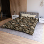 Duvet Cover - An intricate and detailed vintage illustration featuring a close-up of various fluffy cats with bright eyes amidst lush, ornate floral foliage in sepia tones.
