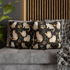 Square Pillowcase - Elegant felines and sparkling gold yarn on black, adorable cats with golden paw prints, sophisticated pet motif, charming animal pattern, cozy and warm artistic illustration