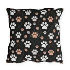 Outdoor Pillow - A detailed and ornate Victorian-style pattern featuring a tight grouping of fluffy cats of various colors surrounded by black and red flowers and leaves.