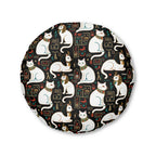 Indoor Round Floor Pillow - Regal White Egyptian Cats with Ornate Collars and Ancient Symbols Adorn this Historically Inspired and Mystical Pattern