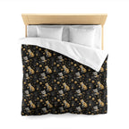 Duvet Cover - Assorted Cute Kittens with Colorful Yarn Balls and Paw Prints on a Black Backdrop
