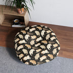 Indoor Round Floor Pillow - Earthy Toned Cats Lounge and Play Amidst Dark Foliage in a Serene and Naturally Inspired Seamless Pattern Design