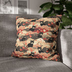 Square Pillowcase - A whimsical and enchanting Japanese-style pattern featuring cute black and orange cats nestled among vibrant orange blossoms and soft, cloudy backgrounds.