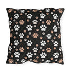 Outdoor Pillow - A bold and striking Art Deco pattern showcasing stylized feline portraits with sharp, gold lines and geometric shapes set against a dark, dramatic background.