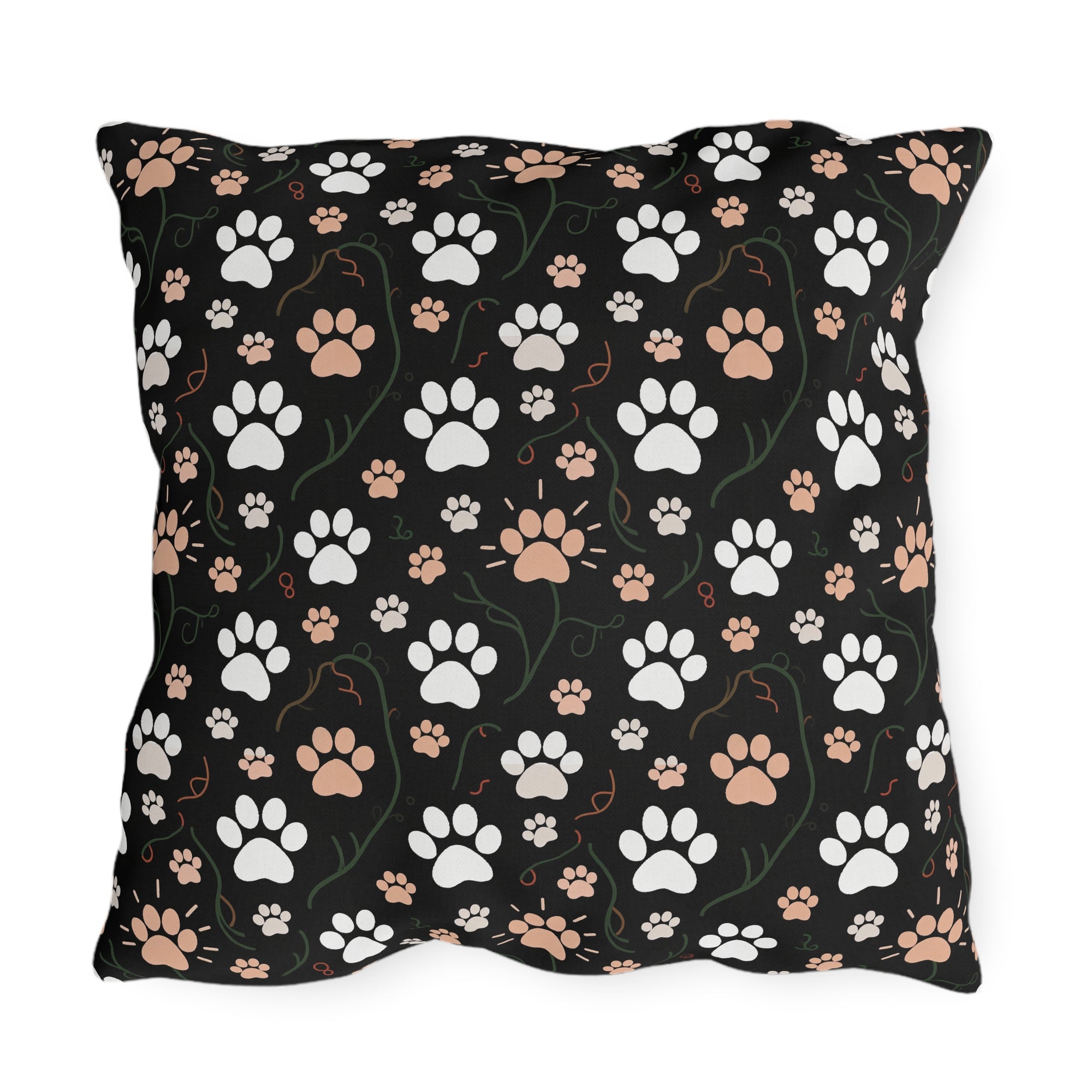 Outdoor Pillow - A bold and striking Art Deco pattern showcasing stylized feline portraits with sharp, gold lines and geometric shapes set against a dark, dramatic background.