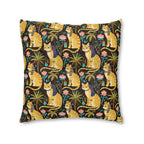 Indoor Square Floor Pillow - Golden Egyptian Cats with Pharaonic Headpieces Amidst Lush Palms and Lotus Flowers in an Exotic and Vibrant Scene