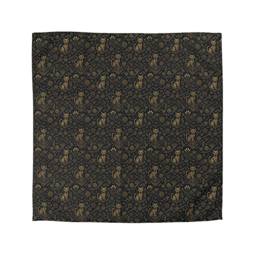 Duvet Cover - Art Deco Inspired Golden Cat Silhouettes and Geometric Patterns Create a Sophisticated and Stylized Modern Design