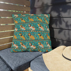 Outdoor Pillow - Horizontal Stripes of Golden Egyptian Cats and Intricate Hieroglyphs Form a Repeating and Historically Themed Border Pattern