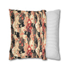 Square Pillowcase - A whimsical and enchanting Japanese-style pattern featuring cute black and orange cats nestled among vibrant orange blossoms and soft, cloudy backgrounds.