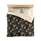 Duvet Cover - Brown Tabby Kittens Among Dark Green and Peach Floral Vines, Moody Vintage Style