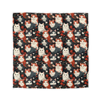 Duvet Cover - A detailed and ornate Victorian-style pattern featuring a tight grouping of fluffy cats of various colors surrounded by black and red flowers and leaves.