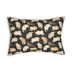 Indoor Lumbar Pillow - Earthy Toned Cats Lounge and Play Amidst Dark Foliage in a Serene and Naturally Inspired Seamless Pattern Design