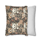 Square Pillowcase - Peach and White Kittens in Dark Floral Garden, Vintage Style, Sweet and Charming Scene