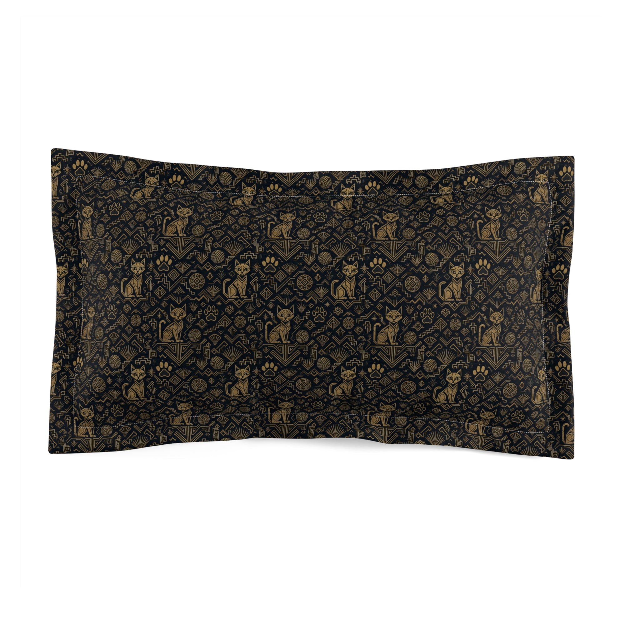 Pillow Sham - Art Deco Inspired Golden Cat Silhouettes and Geometric Patterns Create a Sophisticated and Stylized Modern Design