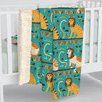 Sherpa Blanket - Horizontal Stripes of Golden Egyptian Cats and Intricate Hieroglyphs Form a Repeating and Historically Themed Border Pattern