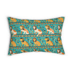 Indoor Lumbar Pillow - Horizontal Stripes of Golden Egyptian Cats and Intricate Hieroglyphs Form a Repeating and Historically Themed Border Pattern