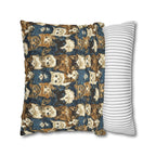 Square Pillowcase - Blue Eyed Cats with Brown and White Fur on a Deep Blue Damask Background