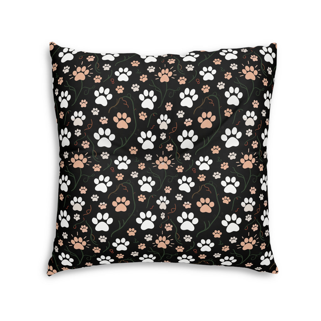 Indoor Square Floor Pillow - A detailed and ornate Victorian-style pattern featuring a tight grouping of fluffy cats of various colors surrounded by black and red flowers and leaves.