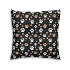 Indoor Square Floor Pillow - A detailed and ornate Victorian-style pattern featuring a tight grouping of fluffy cats of various colors surrounded by black and red flowers and leaves.