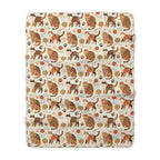 Sherpa Blanket - Artistic patterned cats in warm earth tones, unique tribal and folk art designs, playful felines with yarn and paw prints, bohemian animal print, cream background, creative cat art