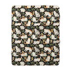 Sherpa Blanket - Traditional Japanese Maneki-Neko Cats and Auspicious Symbols Grace a Dark Background in this Fortunate Pattern