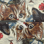Indoor Lumbar Pillow - Colorful Kitten Faces with Red and Blue Flowers, Whimsical and Bright, Pattern Design