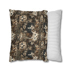 Square Pillowcase - An intricate and detailed vintage illustration featuring a close-up of various fluffy cats with bright eyes amidst lush, ornate floral foliage in sepia tones.